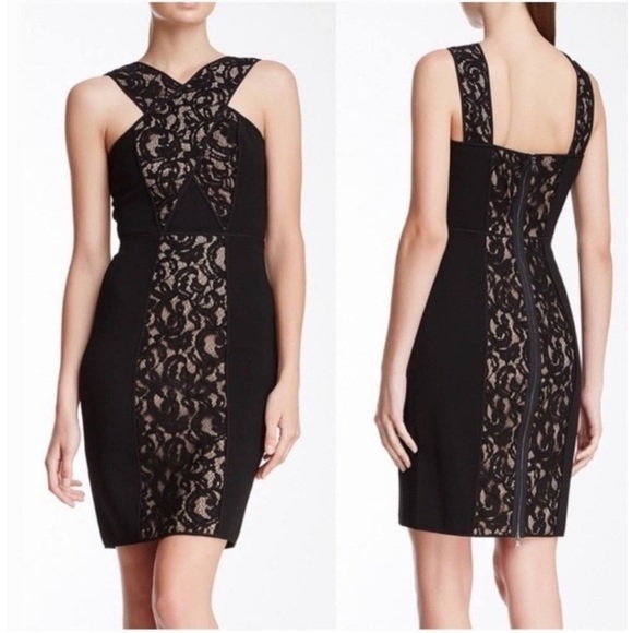 BCBG Max Azria NWT Black Sleeveless “Claudine" Sheath Dress w/ Lace Paneling - Picture 1 of 10